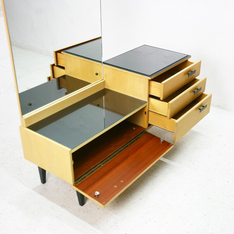 Dressing table in ashwood and metal with mirror - 1950s