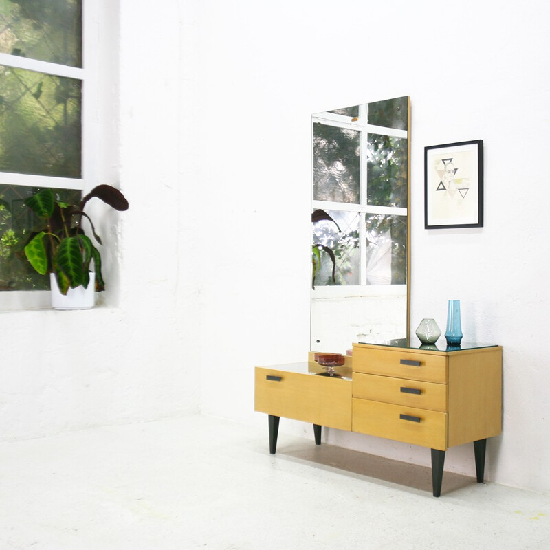 Dressing table in ashwood and metal with mirror - 1950s