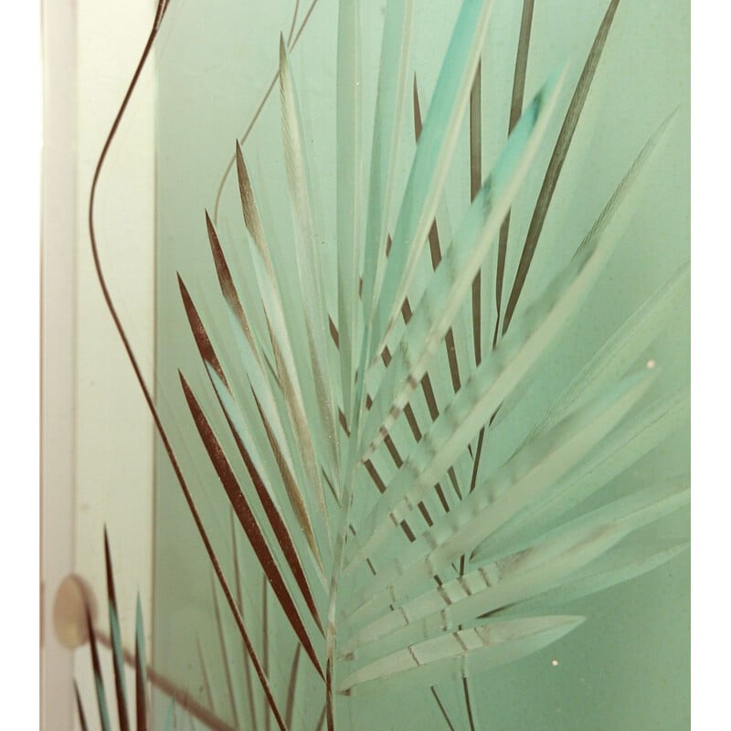 Consola Vintage Mirror Com Painel de Cristal Gravado Verde Cristal Top Verde Itália
