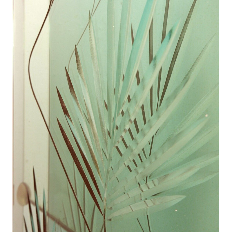 Specchio da console vintage con pannello in cristallo verde inciso Top in cristallo verde Italia