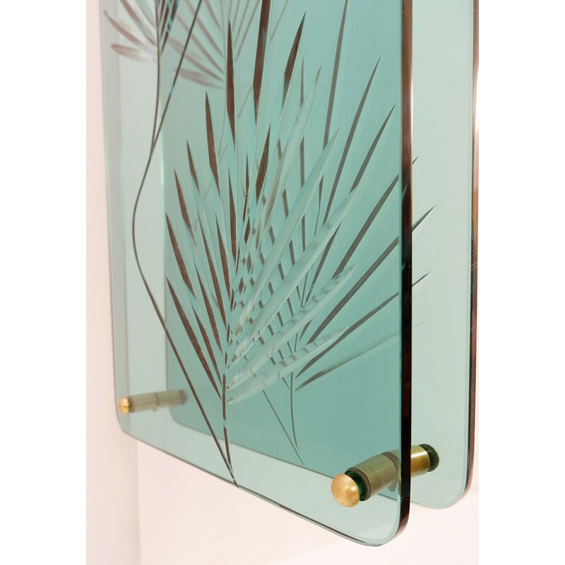 Spiegel Konsole Vintage Mit Dekorativem Paneel Aus Kristall Graviert Pflanzlich Grün Kristall Tablett Grün Italien