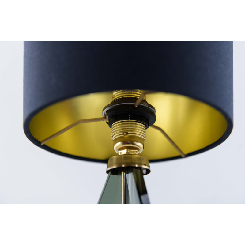 French table lamp in brass and dark blue fabric - 1970s