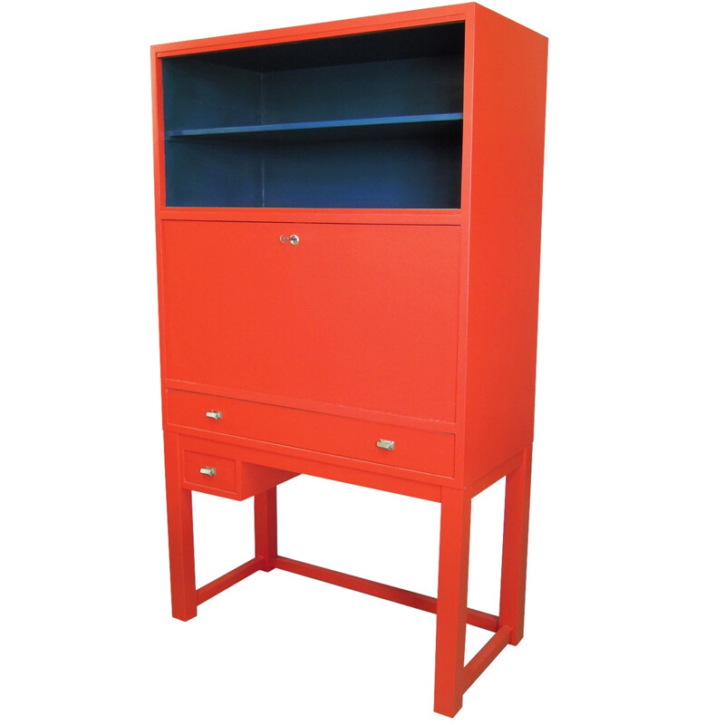 Vintage red and blue beech cabinet, 1930