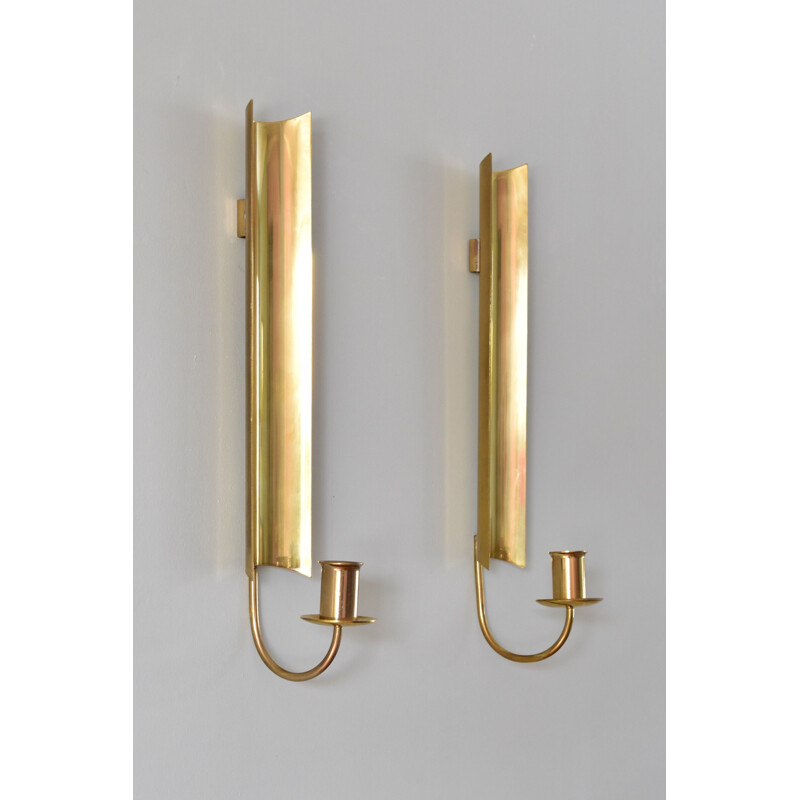 Pair of Vintage Brass Wall Candlesticks, Reflex by Pierre Forsell for Skultuna Sweden 1960s