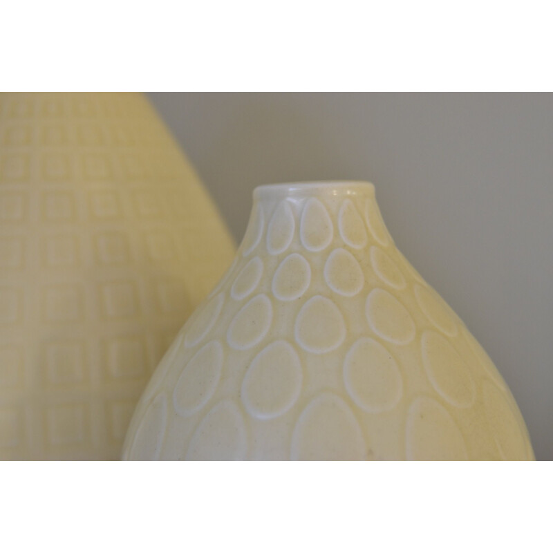 Pair of vintage light yellow earthenware vases Niels Thorsonn Aluminia Royal Copenhagen, 1950