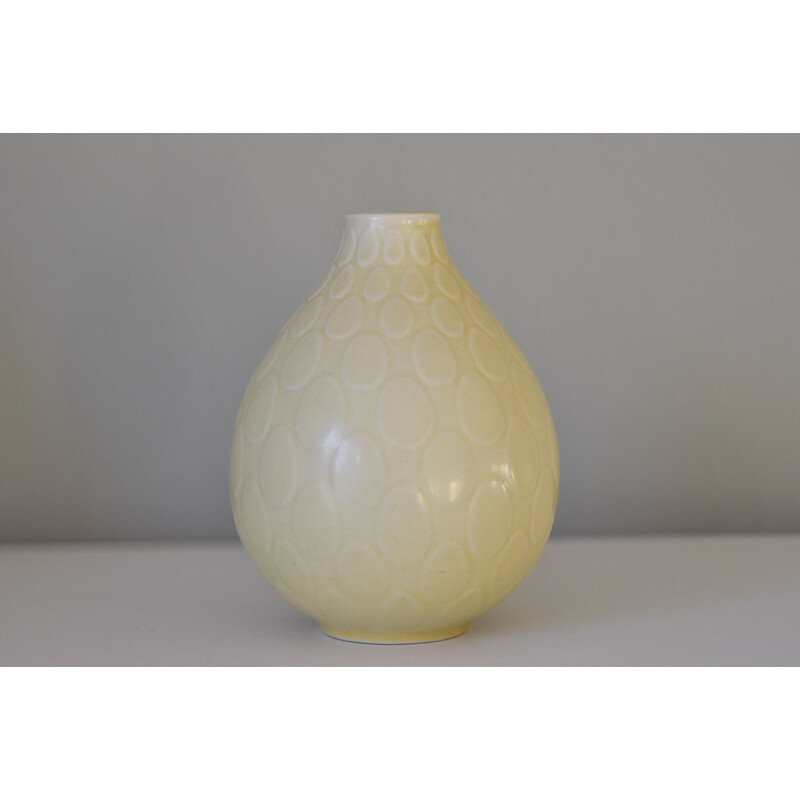 Pair of vintage light yellow earthenware vases Niels Thorsonn Aluminia Royal Copenhagen, 1950