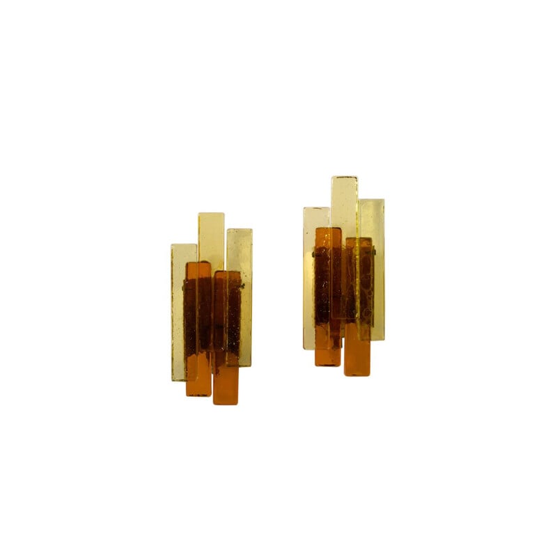 Pair of vintage Svend Aage Holm Sørensen Amber Glass Lights, Denmark 1970s