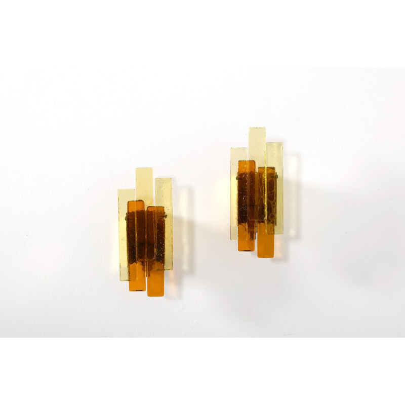 Pair of vintage Svend Aage Holm Sørensen Amber Glass Lights, Denmark 1970s