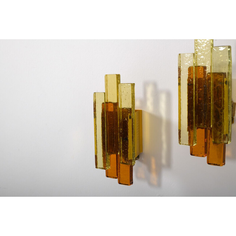 Pair of vintage Svend Aage Holm Sørensen Amber Glass Lights, Denmark 1970s