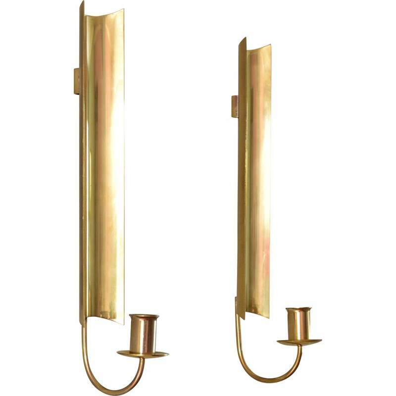 Pair of Vintage Brass Wall Candlesticks, Reflex by Pierre Forsell for Skultuna Sweden 1960s