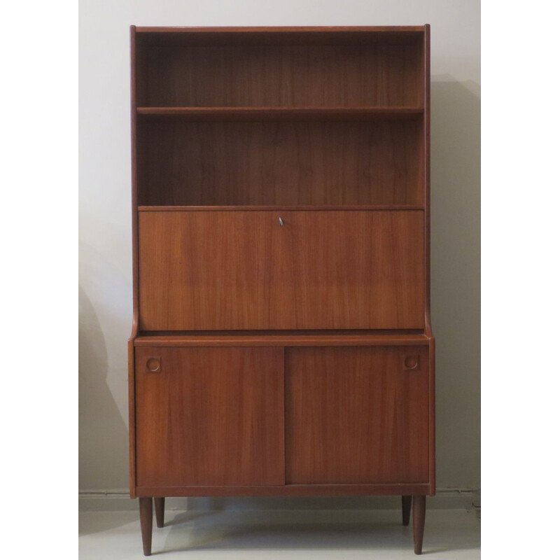 Vintage Teak Bookshelf  Bar  Secretaire with Dropdown Flap, Danish 1950s