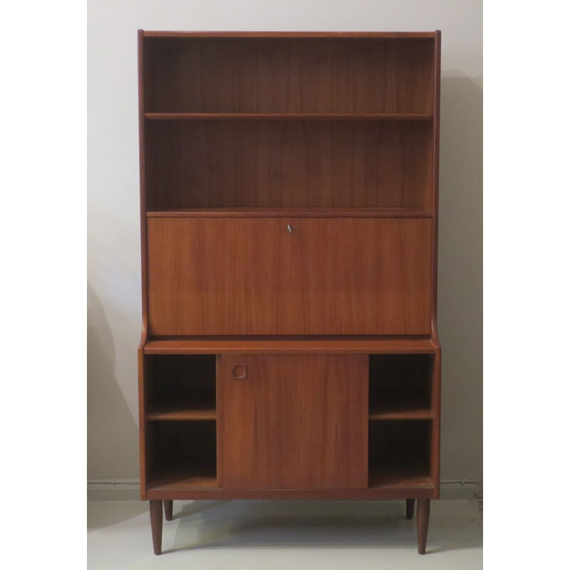 Vintage Teak Bookshelf  Bar  Secretaire with Dropdown Flap, Danish 1950s