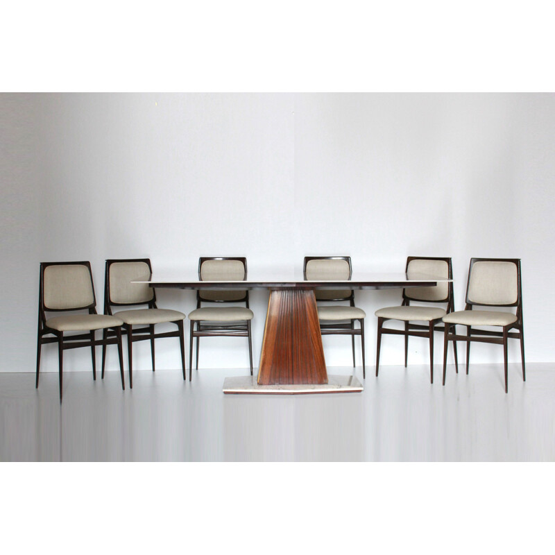 Vintage Dining Table with Marble Top and Six Chairs by Dassi 1960s