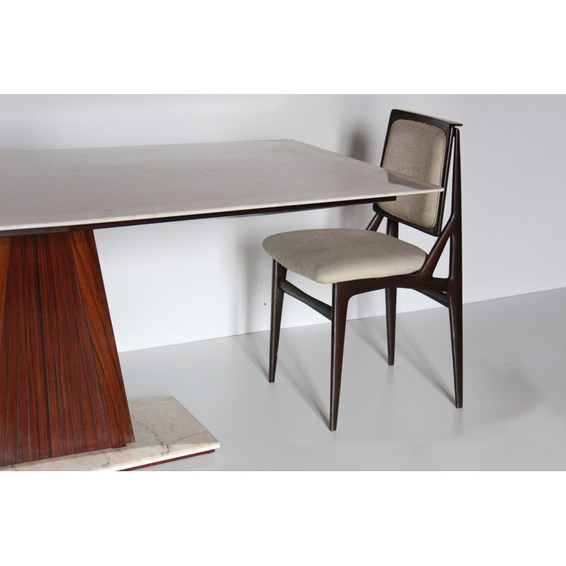 Table de salle à manger vintage avec plateau en marbre et six chaises par Dassi 1960s