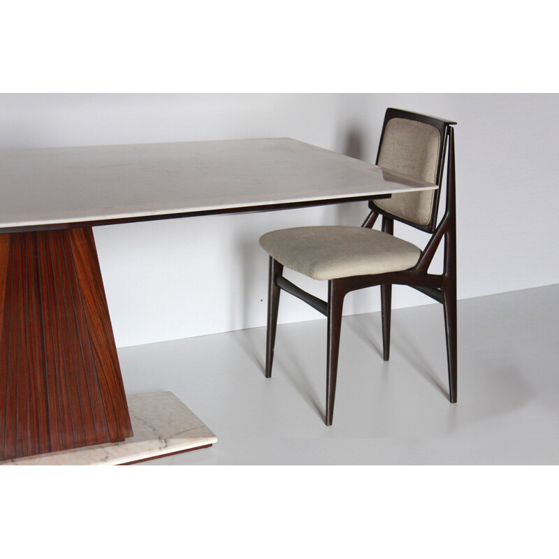 Vintage Dining Table with Marble Top and Six Chairs by Dassi 1960s