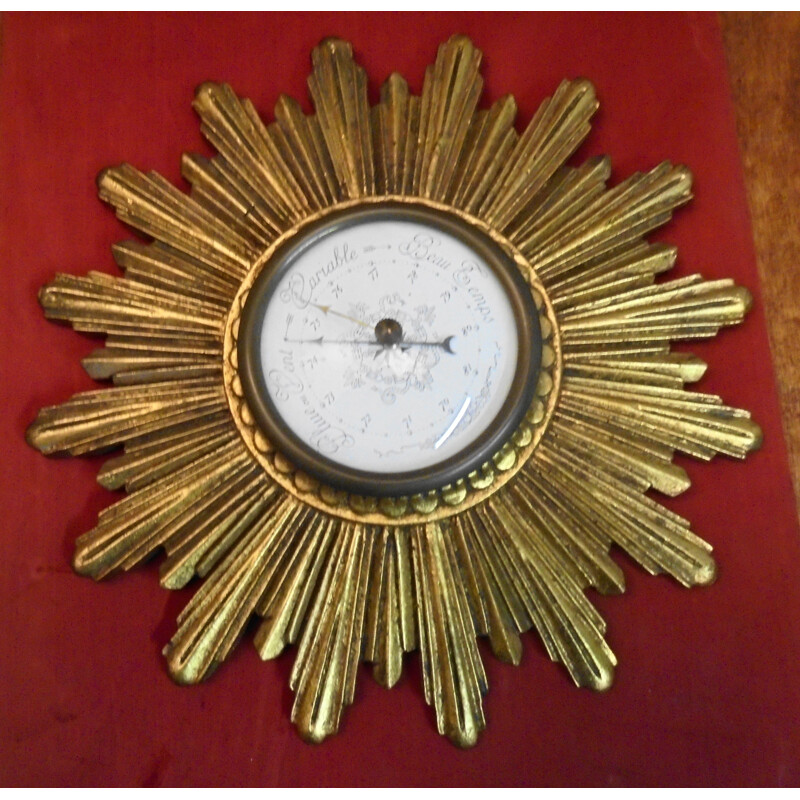 Vintage wooden barometer gilded with the leaf 1950s