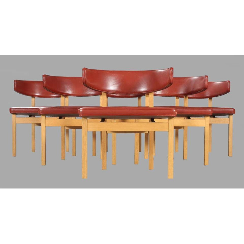 Conjunto de 6 cadeiras de conferência de carvalho vintage por Borge Mogensen, Dinamarca 1962