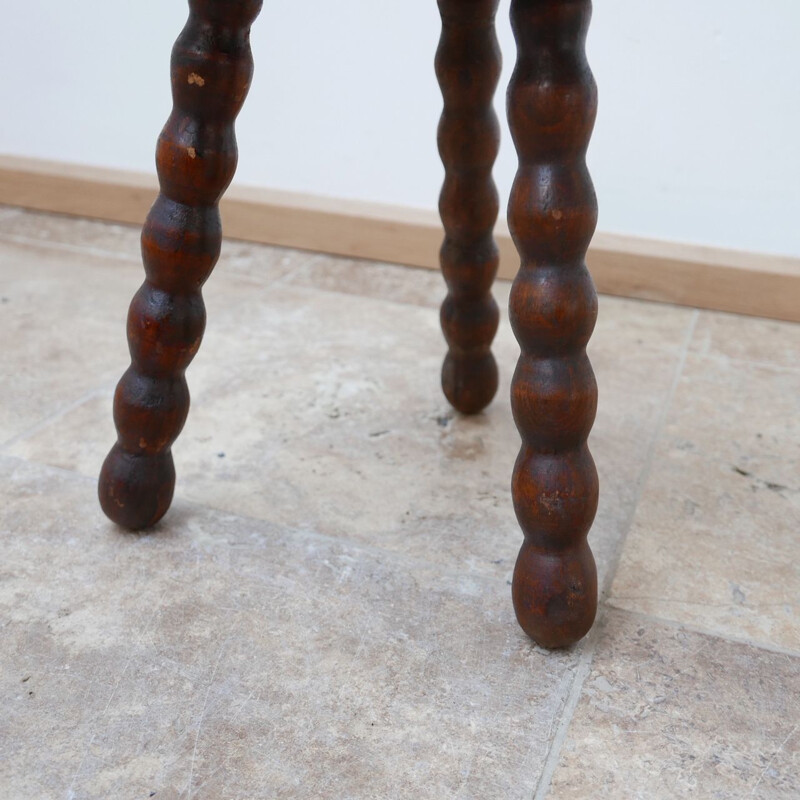 Vintage Low Wooden Bobbin Stool or Side Table, French 1950s