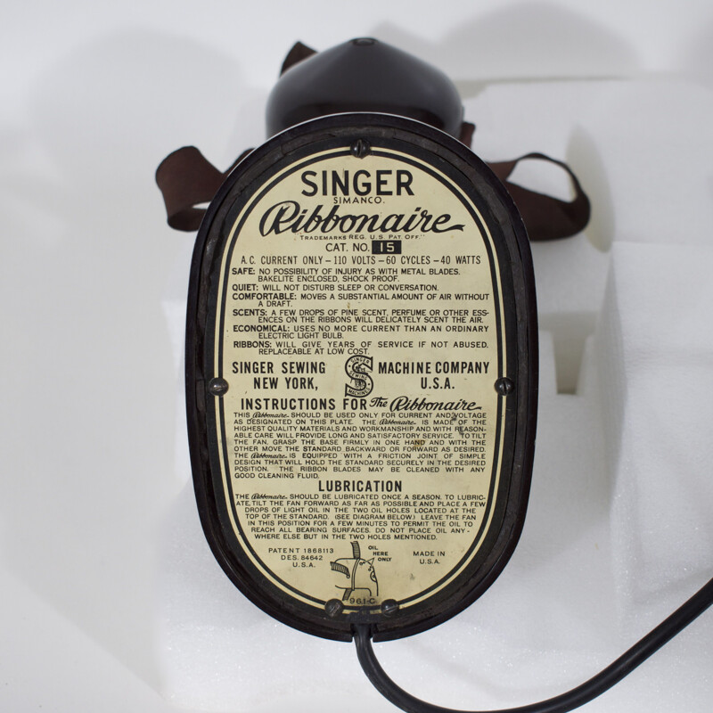 Ventilador de baquelite Vintage de W.O. Langille para a máquina de costura Singer, USA 1930