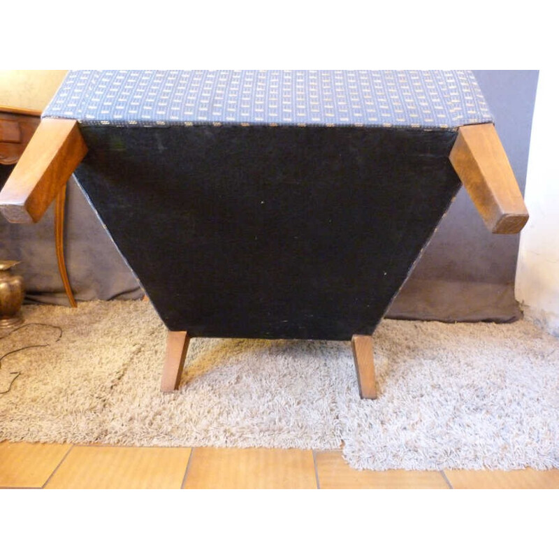 Fauteuil vintage en hêtre et tissu gris - 1950