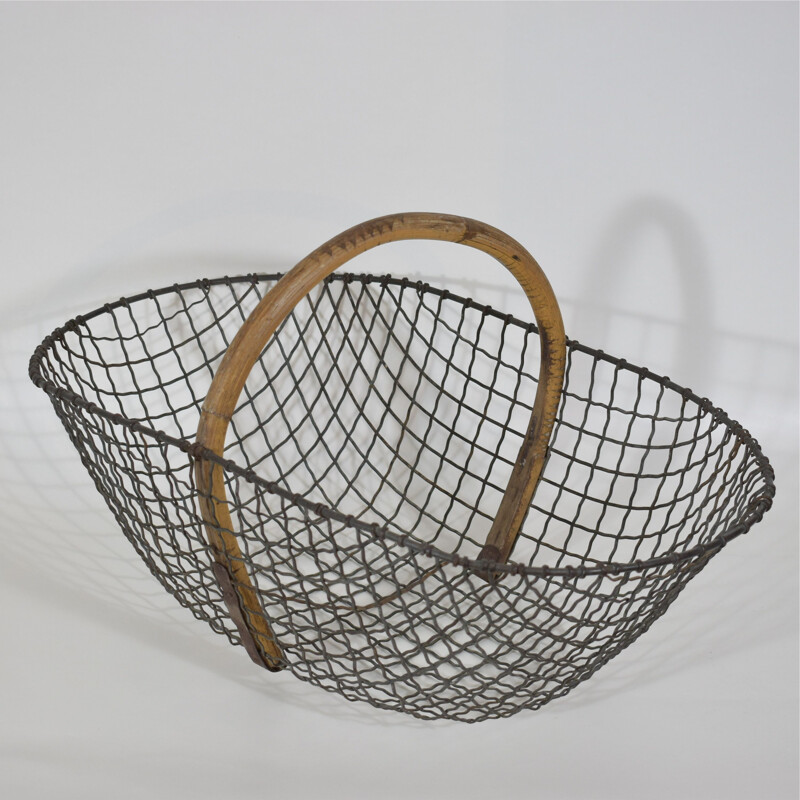 Panier vintage en métal et bois courbé, 1920