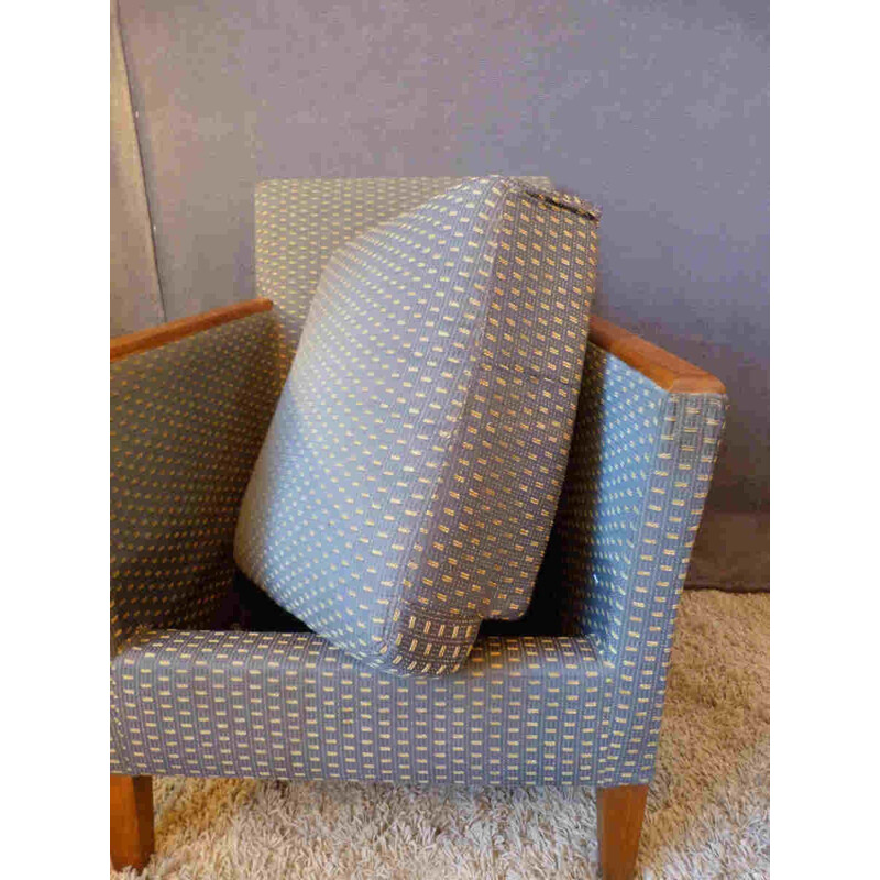 Fauteuil vintage en hêtre et tissu gris - 1950