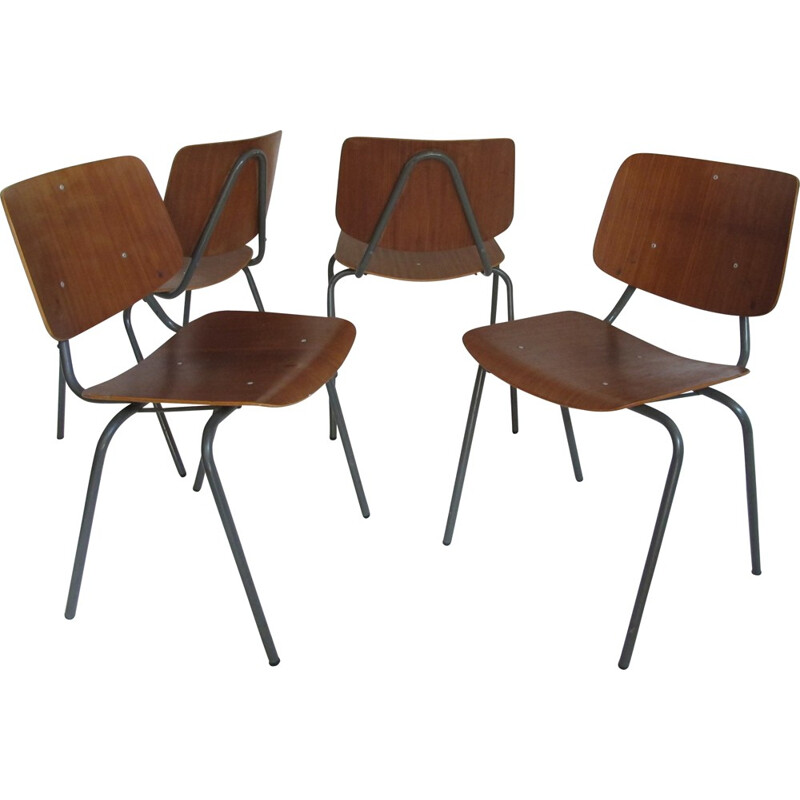 Set of 4 Industrial dining chairs, Kho LIANG IE - 1960s