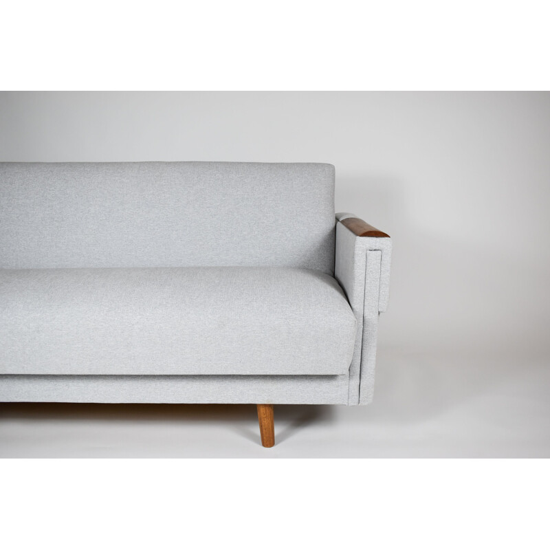 Mid-century modern couch sofa daybed light grey, Poland 1960s