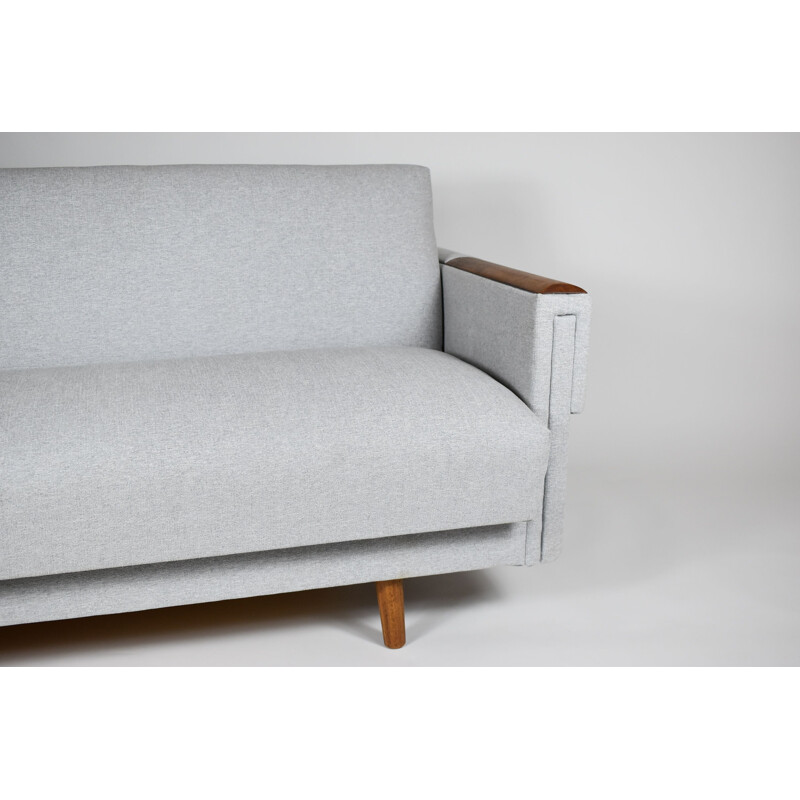 Mid-century modern couch sofa daybed light grey, Poland 1960s