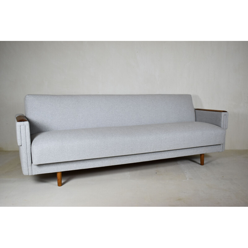 Mid-century modern couch sofa daybed light grey, Poland 1960s