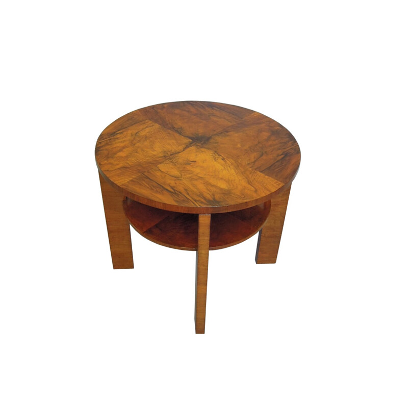 UP Brno circular table in walnut, Jindrich HALABALA - 1930s 