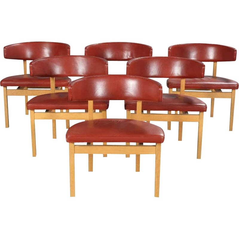 Conjunto de 6 cadeiras de conferência de carvalho vintage por Borge Mogensen, Dinamarca 1962