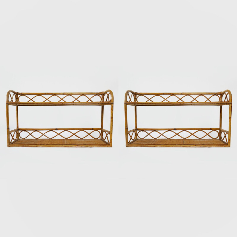 Pair of vintage Bamboo Shelves 1970s