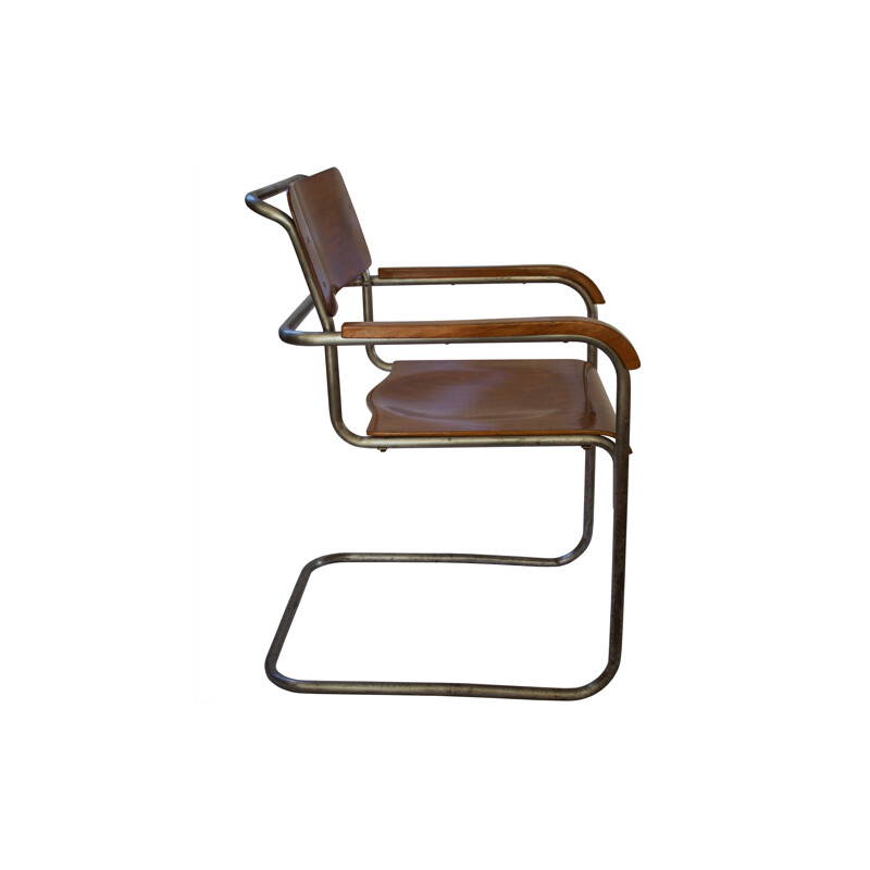 Pair of Thonet Mundus "B34" armchairs in chromed steel and plywood, Marcel BREUER - 1930s