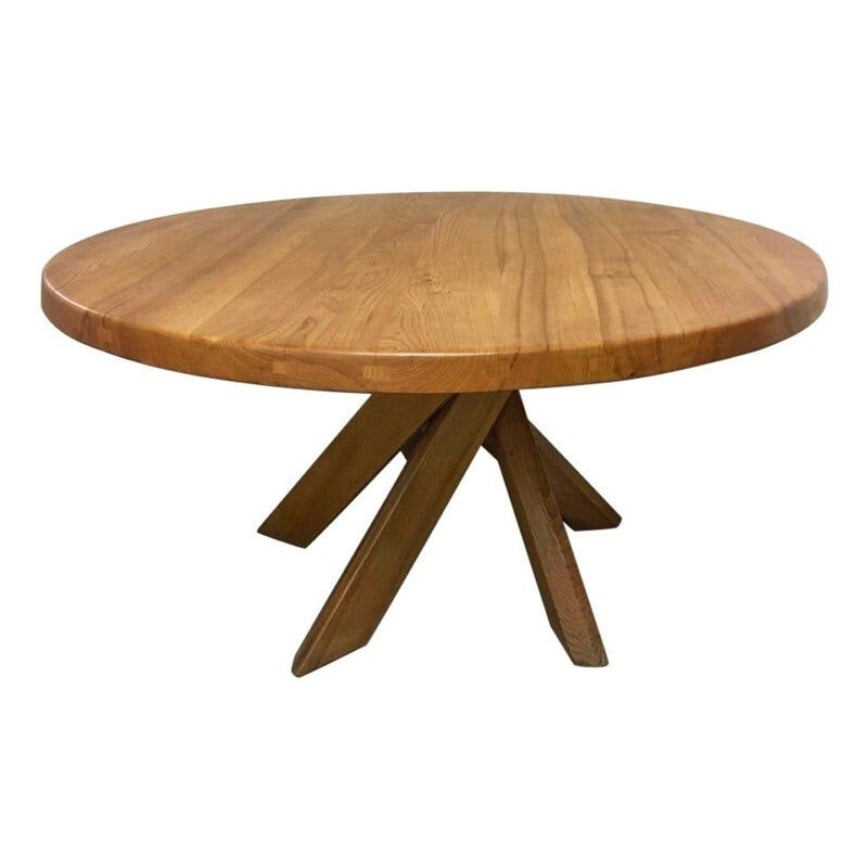 Vintage dining table in solid elm T21d or Sfax by Pierre Chapo, France 1960s