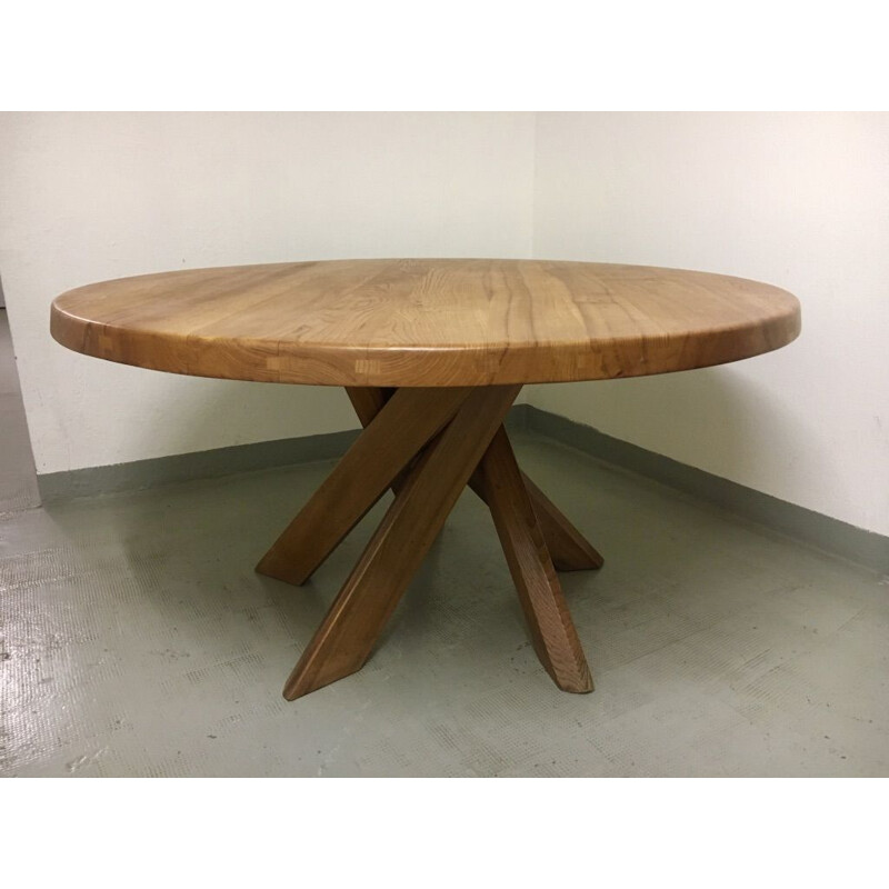 Vintage dining table in solid elm T21d or Sfax by Pierre Chapo, France 1960s