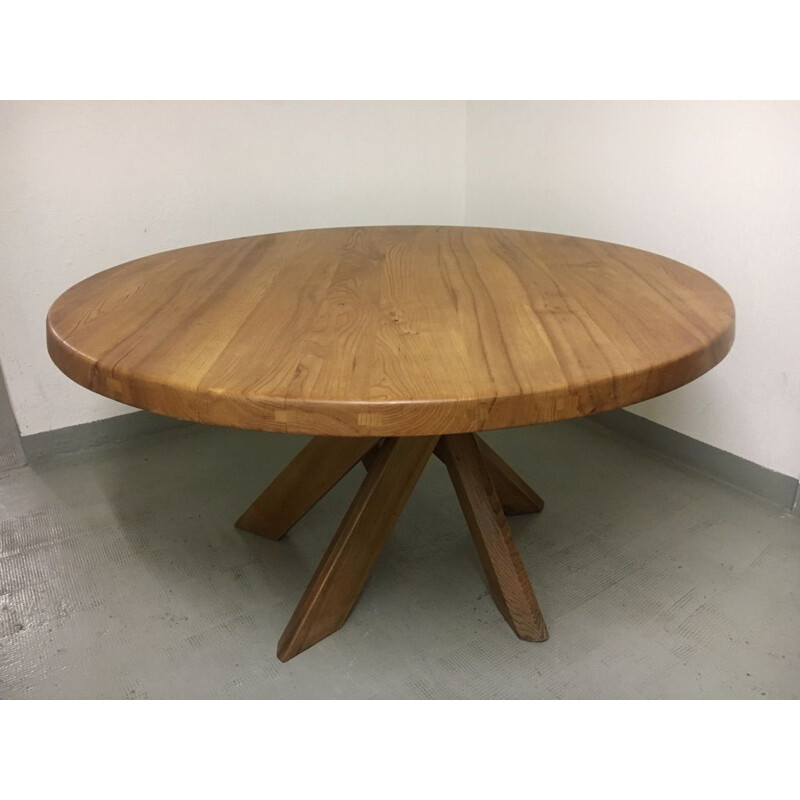 Vintage dining table in solid elm T21d or Sfax by Pierre Chapo, France 1960s