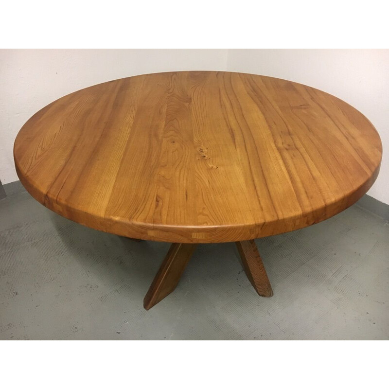 Vintage dining table in solid elm T21d or Sfax by Pierre Chapo, France 1960s