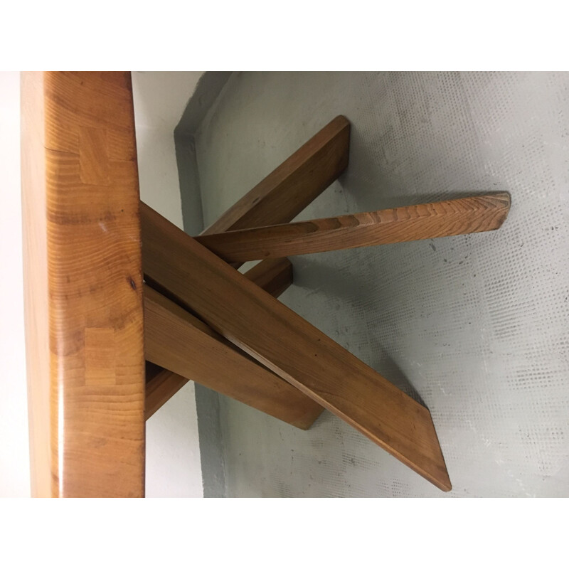 Vintage dining table in solid elm T21d or Sfax by Pierre Chapo, France 1960s