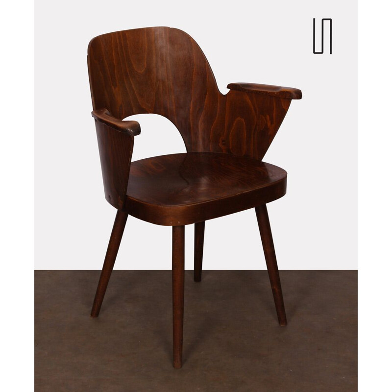 Vintage wooden armchair by Lubomir Hofmann for Ton 1960s