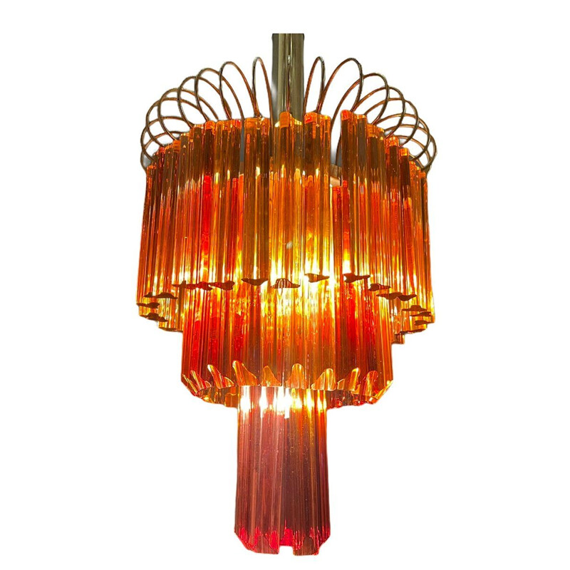 Large vintage Caramel Murano Glass Prism Chandelier by Paolo Venini 1960s