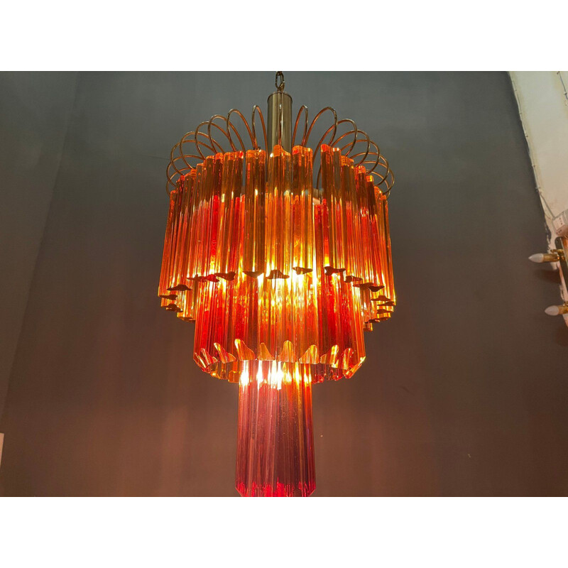 Large vintage Caramel Murano Glass Prism Chandelier by Paolo Venini 1960s