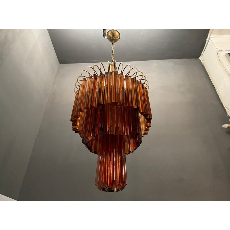 Large vintage Caramel Murano Glass Prism Chandelier by Paolo Venini 1960s