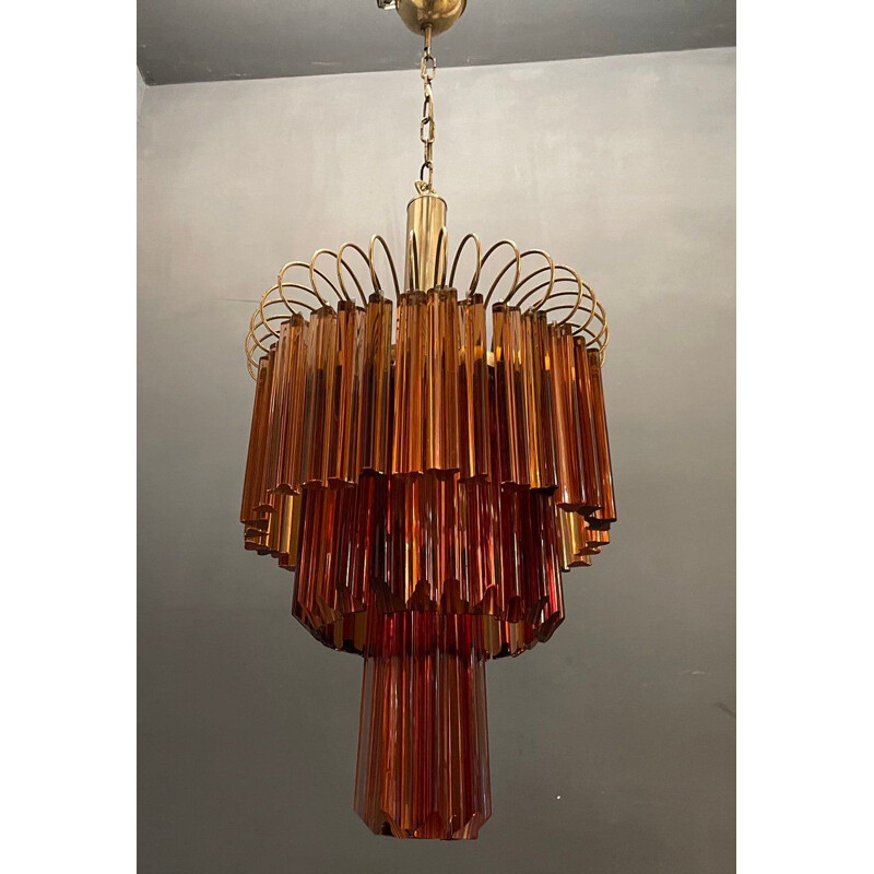 Large vintage Caramel Murano Glass Prism Chandelier by Paolo Venini 1960s