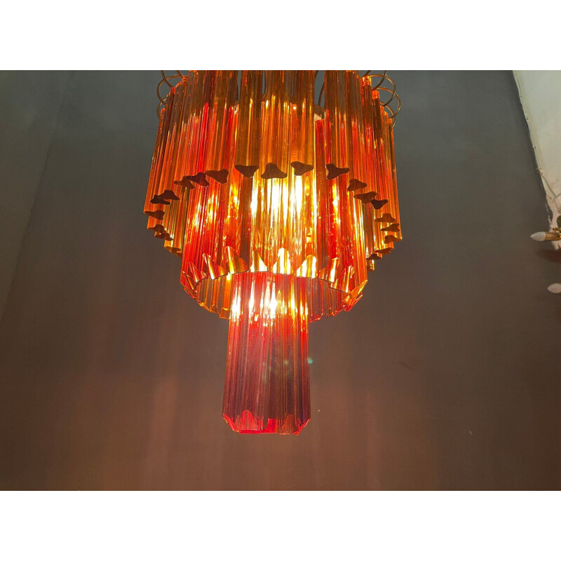 Large vintage Caramel Murano Glass Prism Chandelier by Paolo Venini 1960s