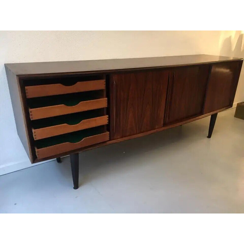 Vintage Arne Vodder rosewood sideboard with curved face