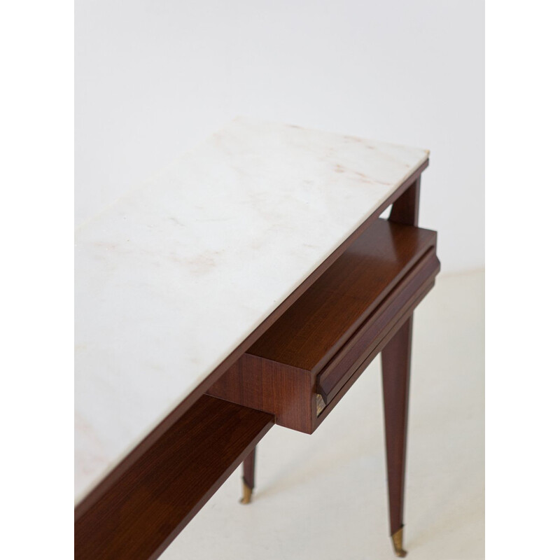 Vintage Mahogany Brass Console with Marble Top, Italy 1950s