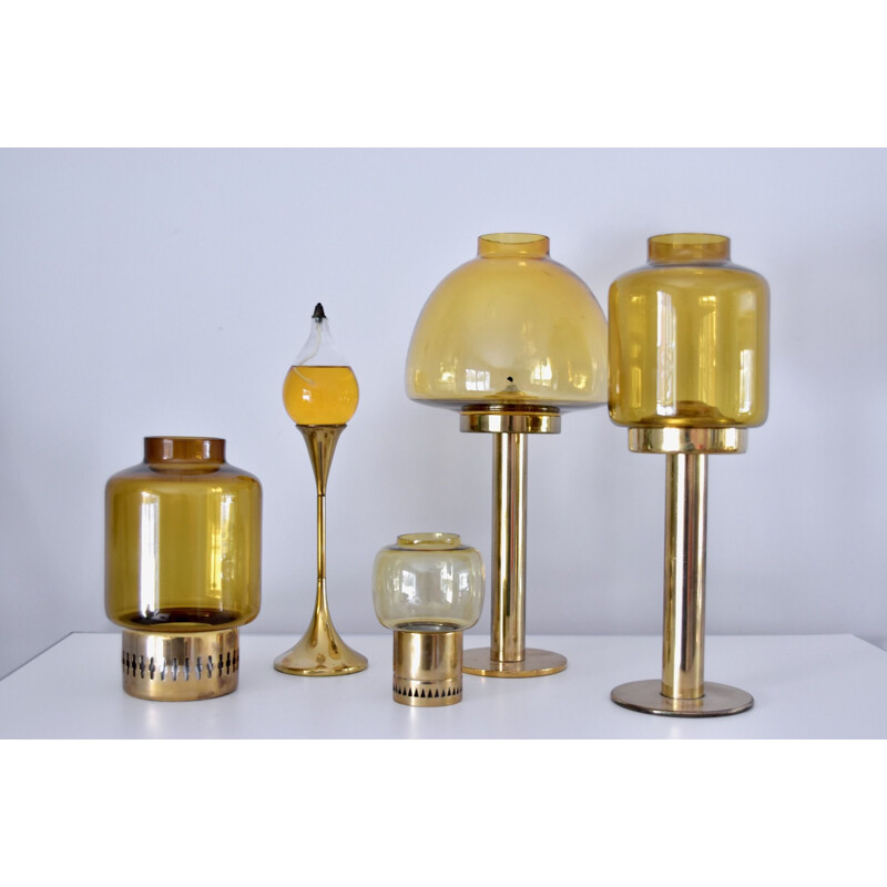Ensemble de 5 lampes à huile vintage en laiton Clear Drops par Freddie Andersen, Danemark 1970