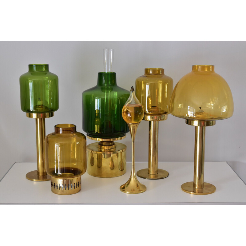 Set of 5 vintage brass Clear Drops oil lamps by Freddie Andersen, Denmark 1970