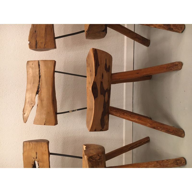 Conjunto de 5 cadeiras de madeira de oliveira e de aço, 1960